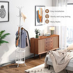 Coat Rack Freestanding with Umbrella Stand with 12 Hooks Metal Coat Tree Coat and Hat Hanger Jacket Entryway Coat Rack (White) - Image 3