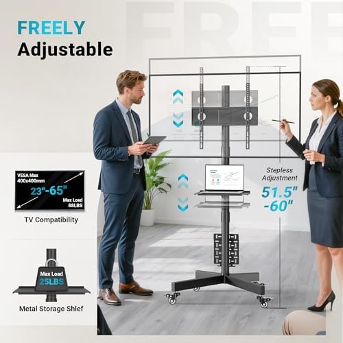 BONTEC Rolling TV Stand with Pegboard Storage for 32–65 Inch TVs, Black - Image 5