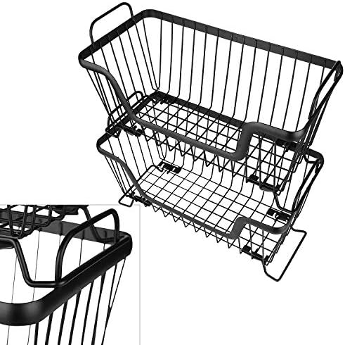 LOTTS Stackable Wire Basket, Metal Pantry Basket, Storage Organizer Bin with Handles, Fruit Basket for Kitchen Cabinets, Pantry, Closets, Bedrooms, Bathrooms (12.66.57.6") - 3 Pack - Image 4