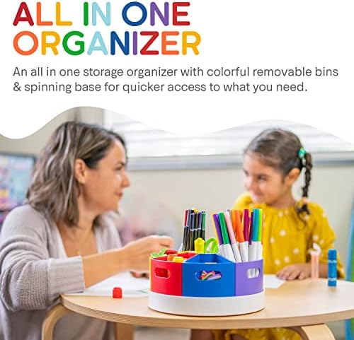 Kids Art Supply Storage Organizer with Dividers – 8.6" Rotating Lazy Susan Caddy for Crayons, Markers & Pencils - Image 6