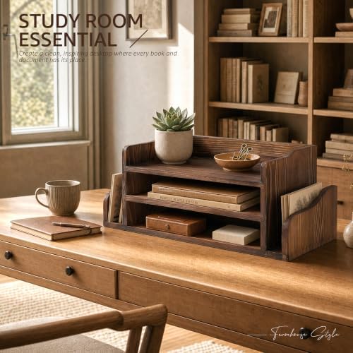 Wood Desk Organizer: File Organizer for Office Desk, Vintage Brown - Image 3