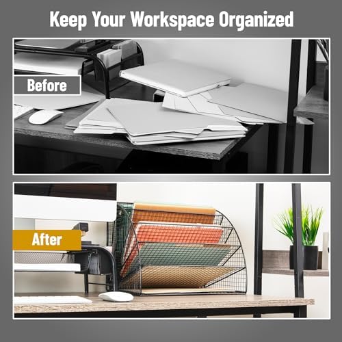 Mind Reader 6 Tier Fan Shaped Desktop File Organizer, Large Capacity Wire Document Holder for Office or Home, Black - Image 5