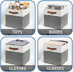 Temary Storage Cubes 12x12 Fabric Cube Storage Bins Foldable Storage Baskets with Handles, Decorative Storage Boxes for Organizing, Home, Office, Nursery, Shelf, Closet (White & Grey, 12 x 12 x 12) - Image 5