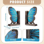 Epakh 2 Pcs Blue Butterfly Book Ends Decorative Bookends - Image 3