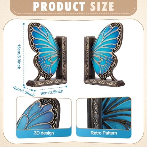 Epakh 2 Pcs Blue Butterfly Book Ends Decorative Bookends - Image 3