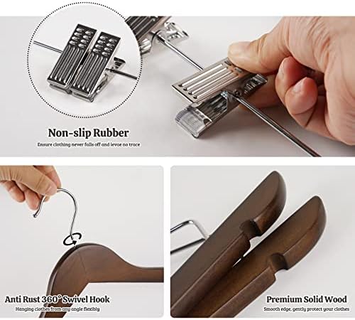 Wooden Clothes Hangers with Clips, 16Pack Wood Skirt Hangers with Clips, High-Grade Selected Walnut Wood Hangers with Sturdy Metal Clips for Pants, Suit, Heavy Winter Coat, Jacket, Formal Dress - Image 3