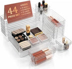 44 Pcs Makeup Drawer Organizer Set, 4 Sizes Versatile Vanity Drawer Organizer for Makeup, Non-Slip Desk Organizer Trays for Bathroom, Bedroom, Office, Fits Jewelry and Office Supplies by Asnews