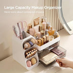 HBlife Makeup Organizer with Brush Holder for Vanity, Large Plastic Bathroom Countertop Organizer Skin Care Storage, Easy to Store Lipsticks, Nail Polishes, Perfumes, Eyeshadow Palettes, White - Image 2