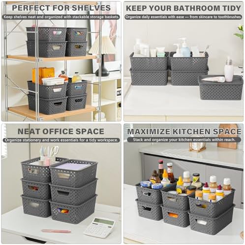 10 Pack Small Plastic Storage Bins with Lids, Stackable Plastic Storage Baskets for Organizing with Handles, Organizer Bins with Labels for Room,Craft,Containers for Pantry Organizers and Storage,Grey - Image 7
