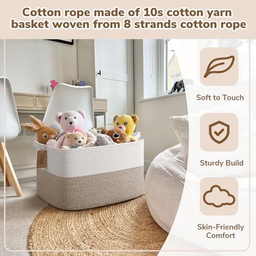 Goodpick 75L Extra Large Woven Rope Blanket Basket, Rectangle, Light Brown - Image 5
