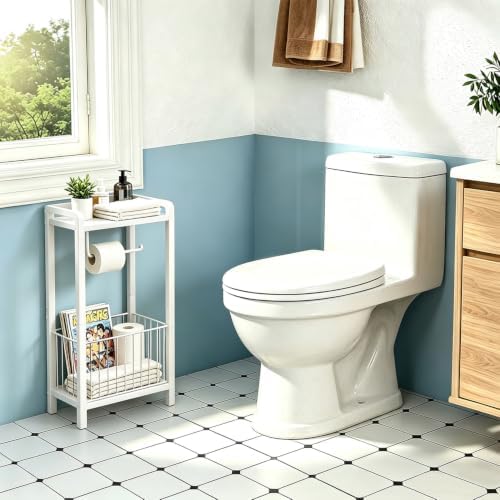 Freestanding Toilet Paper Holder with Storage Shelf, Stand for Tight Spaces - Image 4