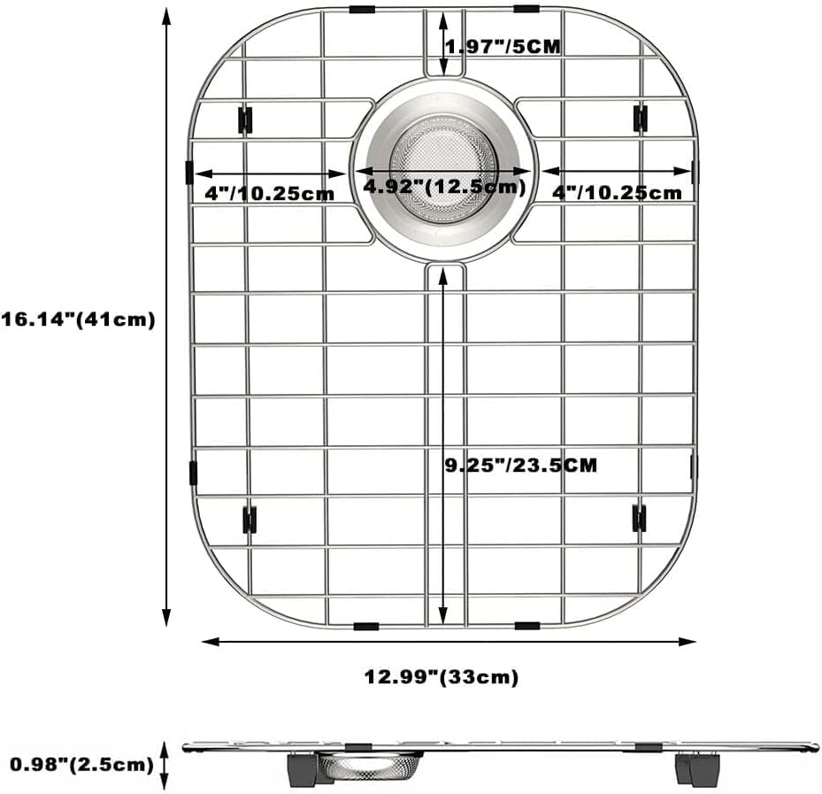 SANNO Kitchen Sink Protectors,Sink Grid with Rear Drain Hole, Double Sink Rack, 16.14"*13",Stainless Steel - Image 2