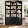 FINETONES 74" Tall Corner Bookshelf, Black Bookshelf with Doors by finetones