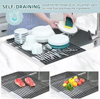 Ohuhu Over The Sink Dish Drying Rack, 20.5" W x 13.1" L Rolling Dish Drainer Foldable Sink Accessories Heat-Resistant Mat Anti-Slip Silicone Coated Dish Racks for Kitchen Counter - Image 3