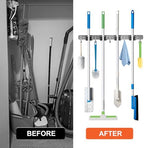 ZONGOOL 2 Pack Mop Broom Holder Wall Mount 4 Racks 5 Hooks Storage Silver - Image 5