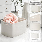 ICERZCZ Large Rectangle Blanket Basket, Large Storage Basket, Cotton Rope Woven Baskets for Storage with Handles, Toy Baskets for Baby Nursery Living Room Bedroom, 22”x17”x12”, White, 75L - Image 4