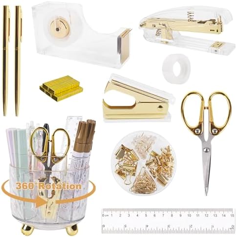 Office Desk Supplies Accessories for Women - 360-Degree Rotating Pen Holder by ChezAbbey