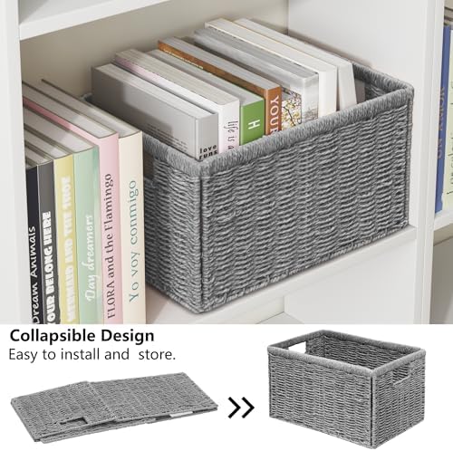 Vagusicc 2 Packs Large Wicker Storage Basket, Closet Storage Baskets Bins for Shelves, Decorative Collapsible Baskets for Organizing Clothes Toy Nursery Bathroom Organizers and Storage, Grey - Image 3