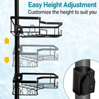 Shower Corner Caddy Organizer for Bathroom, 4-Tier Adjustable Shelves with Tension Pole, No Drilling Shower Rack with Holders for Toothbrush, Soap and Razor, 34 to 125 Inch Height - Image 2