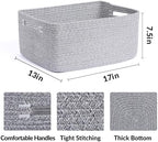 MiniArk Large Storage Baskets for Shelves, 17 x 13 x 7.5” Closet Organizers Bins for Clothes Blanket Towels, Baby Nursery, Toy Baskets Box, Woven Rope Baskets, 2 Packs Mixed Grey - Image 2
