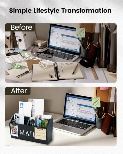 DLQuarts Solid Wood Mail Organizer Countertop or Wall Mounted, Matte Black - Image 7