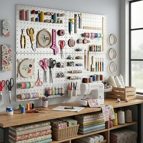 Peg Board, 110pcs Metal Pegboard Kit, Includes 4 Pack White Peg Board Panels with Accessories and Hook Locks, Large Heavy Duty Peg Boards for Walls Home, Garage Tool Storage, Workbench - Image 2