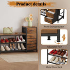 EXOTICA Industrial Shoe Storage Bench with 4 Drawers & Seat, Rustic Brown - Image 4