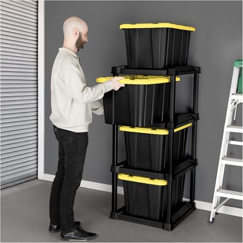 Sterilite 4-Tier Tote Rack with 4-Pack 27 Gallon Industrial Storage Totes - Image 6