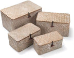 Wicker Basket with Lid, Seagrass Storage Basket, Woven Decorative Storage Baskets for Shelf Organizing, Whitewash - Image 5