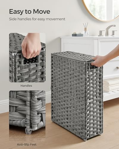 SONGMICS Laundry Hamper with Lid, 14.5 Gal (55 L) Synthetic Rattan,Foldable - Image 4
