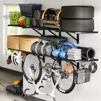FLEXIMOUNTS 2-Pack 2x6ft Garage Wall Shelving with 8 Hooks, 1200lbs, Black by FLEXIMOUNTS