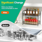 Spice Rack Organizer for Countertop 2 Pack, 2-Tier Counter Foldable Metal Standing Large Seasoning Storage Shelf for Kitchen Cabinet Bathroom Living Room Pantry Office, Black - Image 5