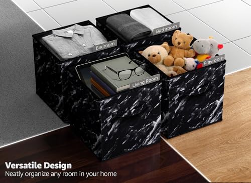 Sorbus 11 x 11 Storage Cubes, Foldable Fabric Bins (4 Pack, Marble Black) - Image 5