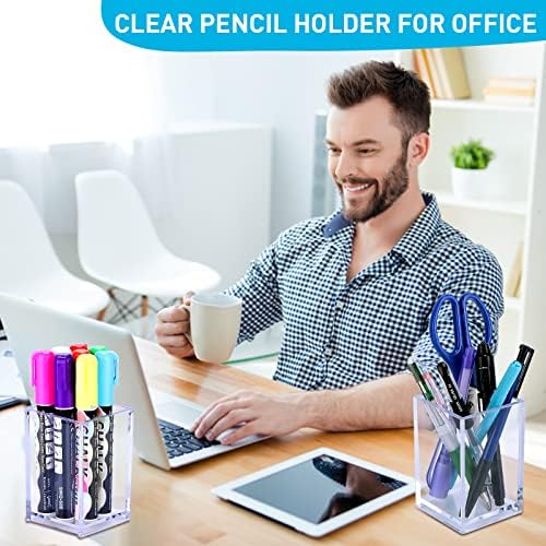 20Pack Clear Acrylic Pen Holder Desktop Pencil Organizer Acrylic Pencil Cup Stationery Office Organizer Makeup Brush Holder - Image 6