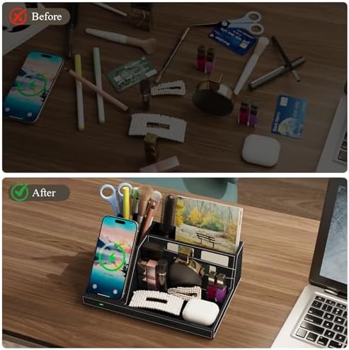 Desk Caddy with Fast Wireless Charger,Pen Holder Charging Station Organizer - Image 2