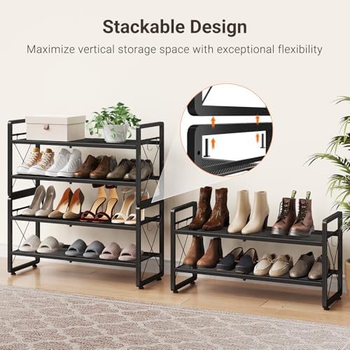 ELYKEN Expandable Shoe Rack for Closet, 2-Tier Metal Black Shoe Organizer - Image 6