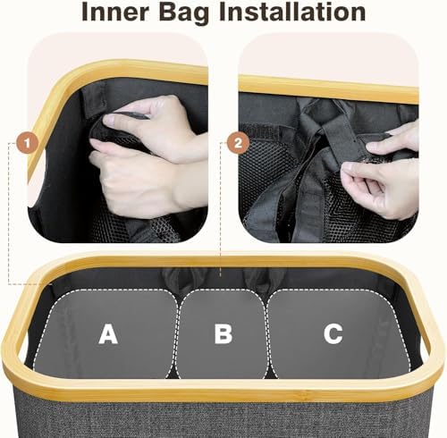Hampers for Laundry Basket with Lid, 160L Large Laundry Hamper 3 Section - Image 2