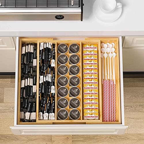 Bamboo Utensil Organizer Cutlery Organizer - Expandable 5 Slots Multipurpose Kitchen Drawer Organizer for Large Cooking Utensils, Baking Tools, Knife Set W13.7"-19.9" x L17.6" X H2.5"(Yellow) - Image 6