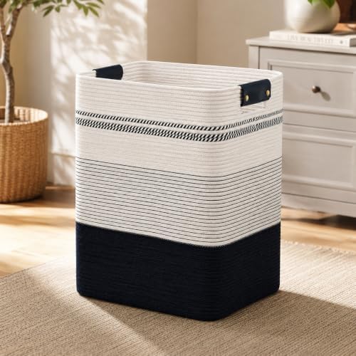 Laundry Hamper, Cotton Rope Laundry Basket with Leather Handles, 21.1-Gallon/80 L Large Clothes Hampers for Laundry, Woven Laundry Baskets for Blankets, Clothing, Bedroom, Living Room, Nursery - Image 6