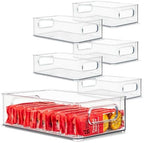 Plastic Food Storage 6 Pack Clear Container Bin with Handles for Organizing Kitchen, Pantry, Refrigerator, Freezer, Pantry, Cabinet, Closet, Bathroom. Stackable 10”x6”x3” by primebox