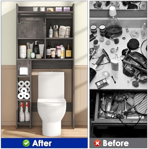 kepptory 30" W Over the Toilet Cabinet with Sliding Barn Door, Dark Grey - Image 4