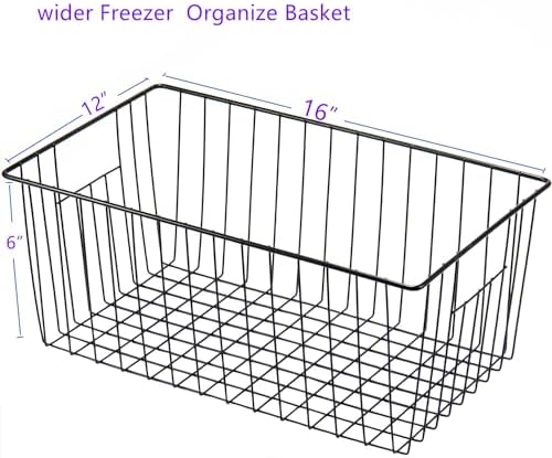 16" L x 12" W Wider Freezer Storage Organizer Baskets Container, Metal Wire Chest Upright Refrigerator Divider Bins with Built-in Handles for Cabinet, Pantry, Closet, Kitchen, Black - Image 7