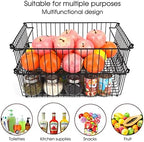 Set of 2 Stackable XXL Wire Baskets For Pantry Storage and Organization -16x12in Large Metal Food Baskets -Vegetable,Fruit,Potato,Onio, Pantry Storage Bins With Handles (Black, XXL) - Image 2