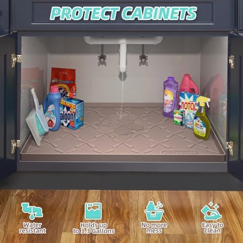 SIKADEER Waterproof Under Sink Mat Silicone 25"x19", Kitchen Cabinet Liner - Image 4