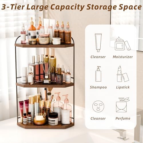 2 Pack Corner Bathroom Counter Organizer, 3-Tier Wood Countertop Organizer - Image 4