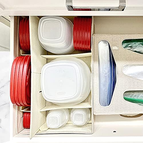 Food Storage Container Organizer Box – A Kitchen Drawer Organizer Compatible with Rubbermaid, Glad Containers and Lids – Adjustable Foldable Cloth Box - Image 3