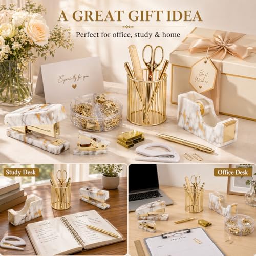 Office Desk Supplies Accessories Women - Women Marble Desk Decor Set Gold - Image 5