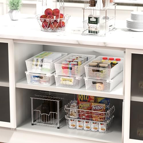 Simple Houseware Stackable Plastic Woven Basket Organizer, 6 Pack, Clear - Image 5