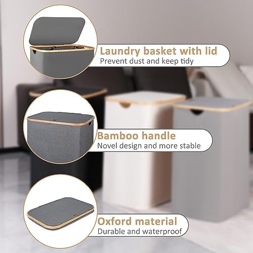 IEGrow Laundry Hamper with Lid,160L Laundry Basket with 3 Mesh Bags,Grey - Image 2