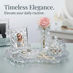 Godinger Crystal Glass Vanity Set of 5, Display Tray, Ring Holder, Vase, Picture Frame, Storage Box with Lid, Shannon Collection - Image 4